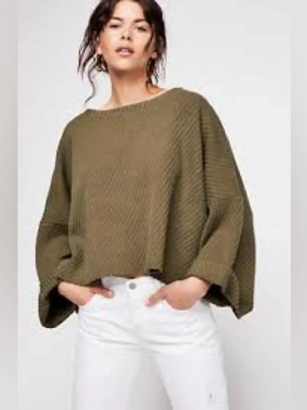Free People I Can't Wait Ribbed Cropped Dolman Sweater